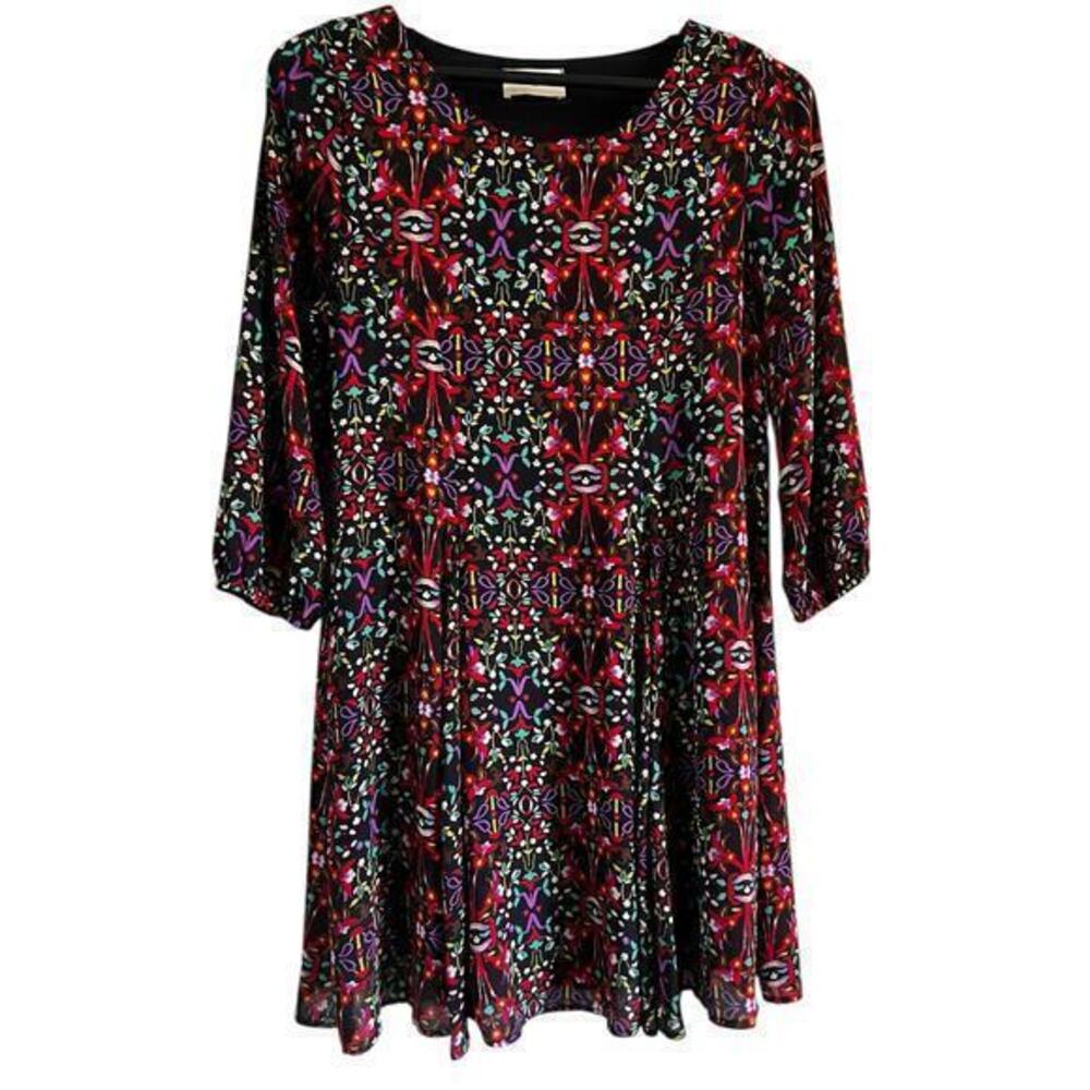 EVERLY black purple green pattern whimsy  dress dopamine tunic NWOT sz M